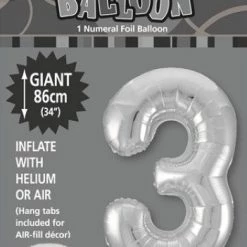 Unique 34" Jumbo Number Foil Balloon - Number 3 ( 11 Colours )