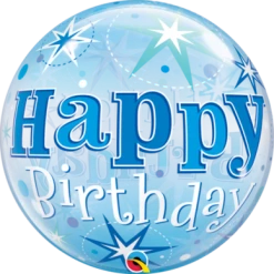 22" Qualatex Birthday Star Burst Blue Bubbles Balloon Balloons