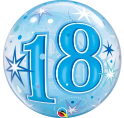 Balloons 22" Qualatex 18th Birthday Star Burst Blue Bubbles Balloon