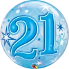 Balloons 22" Qualatex 21st Birthday Star Burst Blue Bubbles Balloon