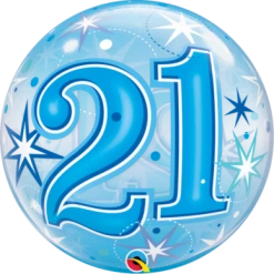 Balloons 22" Qualatex 21st Birthday Star Burst Blue Bubbles Balloon