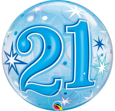 Balloons 22" Qualatex 21st Birthday Star Burst Blue Bubbles Balloon