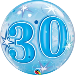 22" Qualatex 30th Birthday Star Burst Blue Bubbles Balloon Balloons