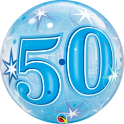 22" Qualatex 50th Birthday Star Burst Blue Bubbles Balloon Balloons