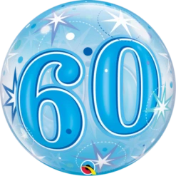 Balloons 22" Qualatex 60th Birthday Star Burst Blue Bubbles Balloon