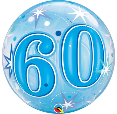 Balloons 22" Qualatex 60th Birthday Star Burst Blue Bubbles Balloon