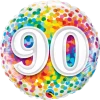 18" Qualatex 90th Birthday Rainbow Confetti Foil Balloon
