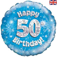 Qualatex 18" Oaktree Holographic Blue & Silver 50th Birthday Foil Balloon Balloons