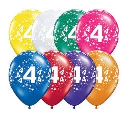 Everything Party Balloons 11" Qualatex 4th Birthday Assorted Colour Latex Balloon