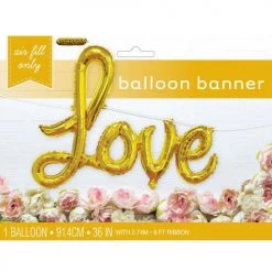 Unique Love Foil Balloon Banner With Ribbon - Gold