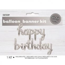 Unique Balloons Happy Birthday Script Foil Balloon Banner - Silver