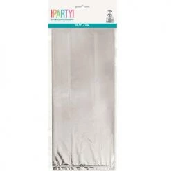 Unique All Birthday 10pk Metallic Silver Cello Bags With Ties