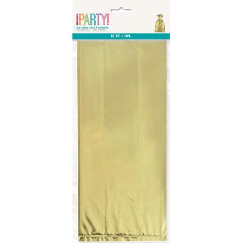 Unique 10pk Metallic Gold Cello Bags With Ties