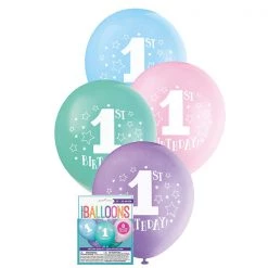 Unique 8pk 1st Birthday Stars Assorted Latex Balloon 30cm Balloons