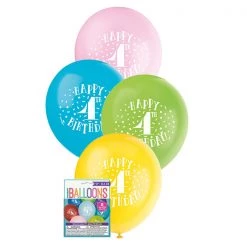 Unique 8pk Happy 4th Birthday Assorted Latex Balloon 30cm
