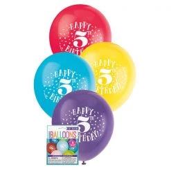 Unique 8pk Happy 5th Birthday Assorted Latex Balloon 30cm