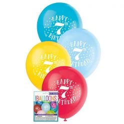 Unique Balloons 8pk Happy 7th Birthday Assorted Latex Balloon 30cm