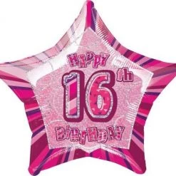 Meteorparty Balloons 20" Happy 16th Birthday Foil Balloon Star Shape - (Blue, Pink, Black)