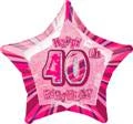 Meteorparty 20" Happy 40th Birthday Foil Balloon Star Shape - (Blue, Pink, Black)