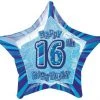 Meteorparty Balloons 20" Happy 16th Birthday Foil Balloon Star Shape - (Blue, Pink, Black)