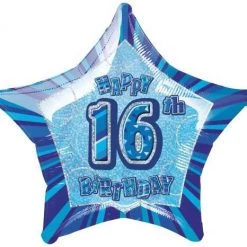 Meteorparty Balloons 20" Happy 16th Birthday Foil Balloon Star Shape - (Blue, Pink, Black)