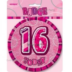 Meteorparty 16th Birthday Jumbo Badge - Pink