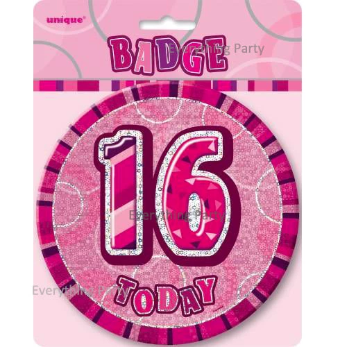 Meteorparty 16th Birthday Jumbo Badge - Pink