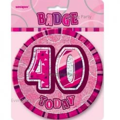 Meteorparty 40th Birthday Jumbo Badge - Pink