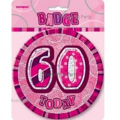 Meteorparty 60th Birthday Jumbo Badge - Pink All Birthday