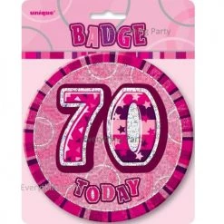 Meteorparty 70th Birthday Jumbo Badge - Pink