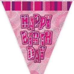 Unique Happy Birthday Flag Banner (Blue, Pink, Black) All Birthday