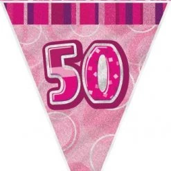 Unique All Birthday 50th Birthday Flag Banner (Blue, Pink, Black)