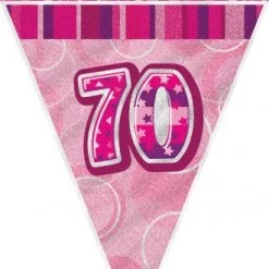 Unique 70th Birthday Flag Banner (Blue, Pink, Black)