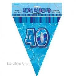 Unique 40th Birthday Flag Banner (Blue, Pink, Black) All Birthday