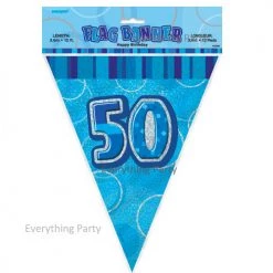 Unique All Birthday 50th Birthday Flag Banner (Blue, Pink, Black)