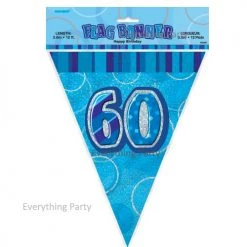 Unique 60th Birthday Flag Banner (Blue, Pink, Black)