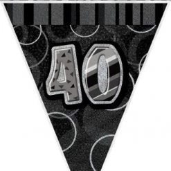 Unique 40th Birthday Flag Banner (Blue, Pink, Black) All Birthday
