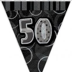 Unique All Birthday 50th Birthday Flag Banner (Blue, Pink, Black)