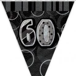 Unique 60th Birthday Flag Banner (Blue, Pink, Black)