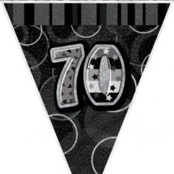 Unique 70th Birthday Flag Banner (Blue, Pink, Black)