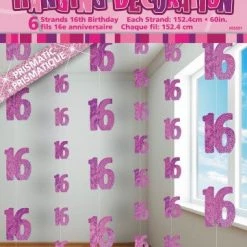 Unique 16th Birthday Glitz Hanging Decorations (Blue, Pink, Black) All Birthday