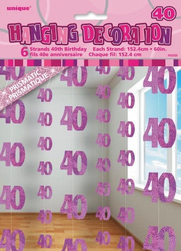 Unique 40th Birthday Glitz Hanging Decorations (Blue, Pink, Black) All Birthday