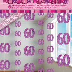 Unique 60th Birthday Glitz Hanging Decorations (Blue, Pink, Black)