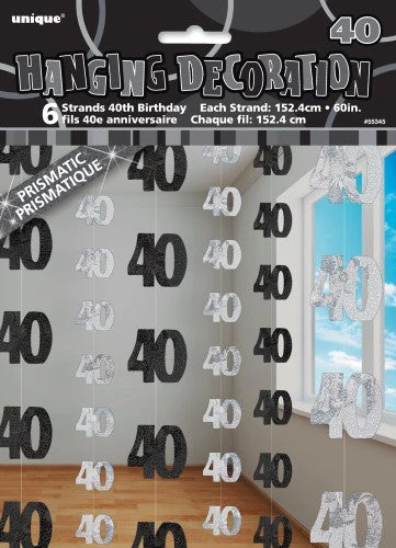 Unique 40th Birthday Glitz Hanging Decorations (Blue, Pink, Black) All Birthday