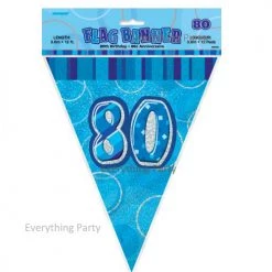 Unique 80th Birthday Flag Banner (Blue, Pink, Black) All Birthday