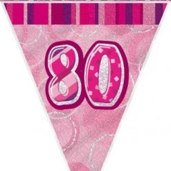 Unique 80th Birthday Flag Banner (Blue, Pink, Black) All Birthday