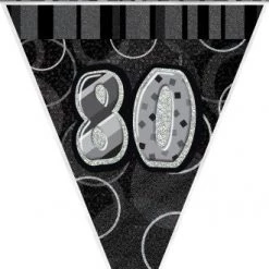 Unique 80th Birthday Flag Banner (Blue, Pink, Black) All Birthday