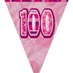 Unique 100th Birthday Flag Banner (Blue, Pink, Black)