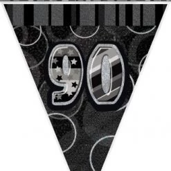 Unique 90th Birthday Flag Banner (Blue, Pink, Black)