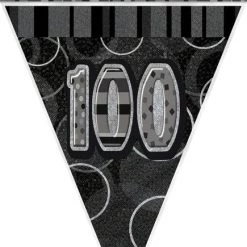 Unique 100th Birthday Flag Banner (Blue, Pink, Black)